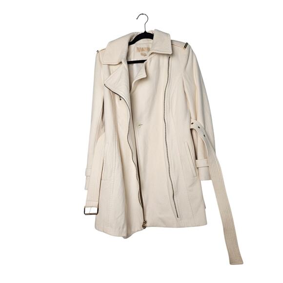 Michael Michael Kors Cream Asymmetrical Belted Wool Peacoat Womens Size 4 - Picture 9 of 11